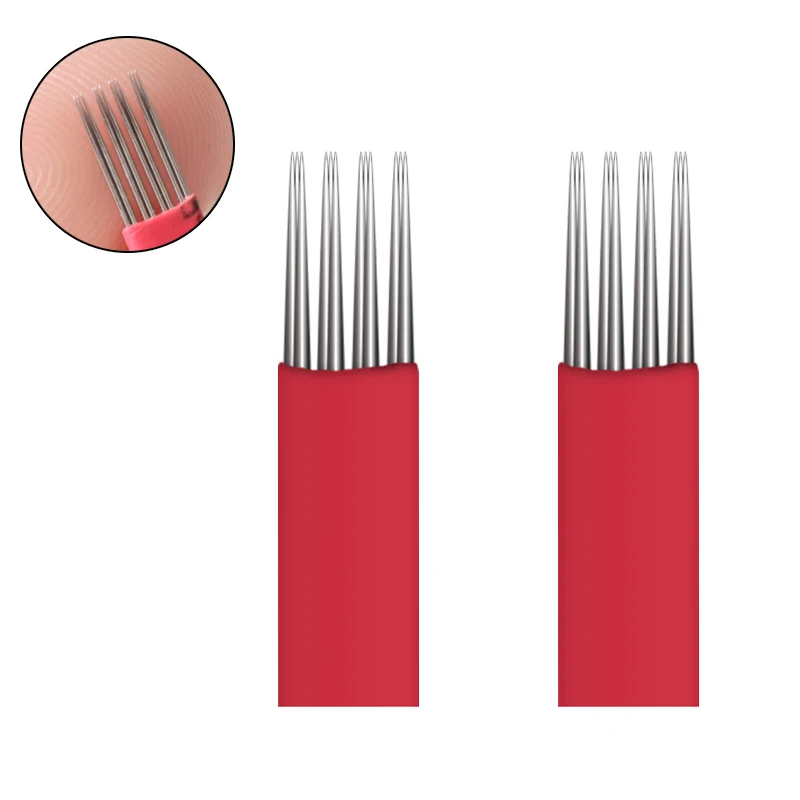 10pcs Permanent Makeup Eyebrow Tattoo 4X3 Bevel Round Needles Microblading Needle 3D Eyebrow Embroidery Fog Round Needle Red