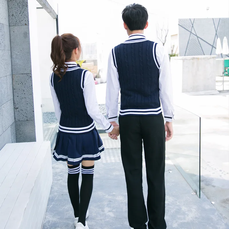 Winter School Uniforms Men and Women Japanese Navy Sailor Students Uniforms College Costume Pleated Plaid Skirt D-0584