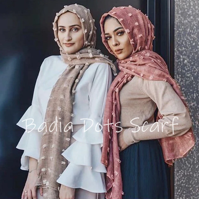 One Piece Solid Dots Scarf Oversize Islam Shawl Head Wraps Soft Long Muslim Cotton Blend Plain Hijabs