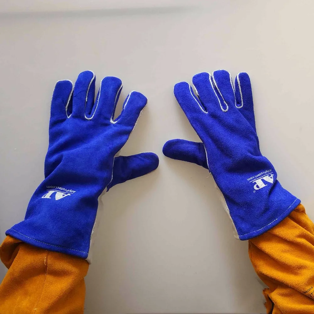 Luvas de solda mig, luvas de couro de vaca curtas de 14 "e 35cm, luvas de soldagem ce en12477