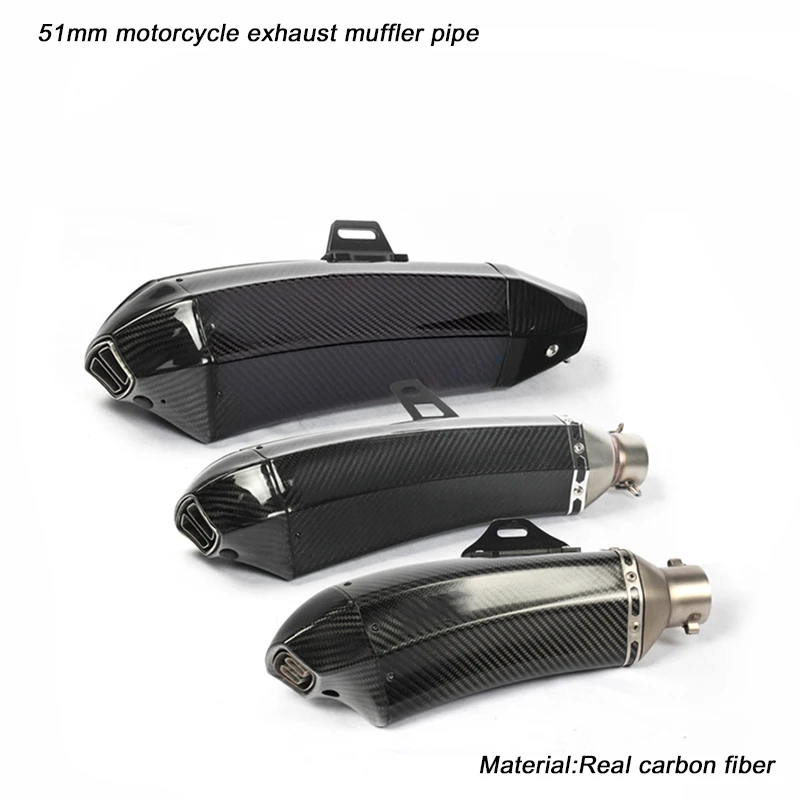 51mm Motorcycle Exhaust Muffler Pipe With Removable DB Killer Link  390mm 460mm 485mm Real Carbon Fiber Silencer System