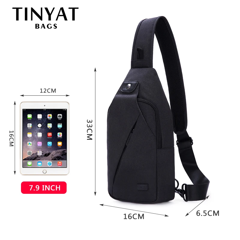 Imagem -04 - Tinyat-bolsa Estilinque Funcional Masculina Bolsa de Peito com Fone de Ouvido Duplo Bolsa Mensageiro de Ombro Preta Casual Almofada 79