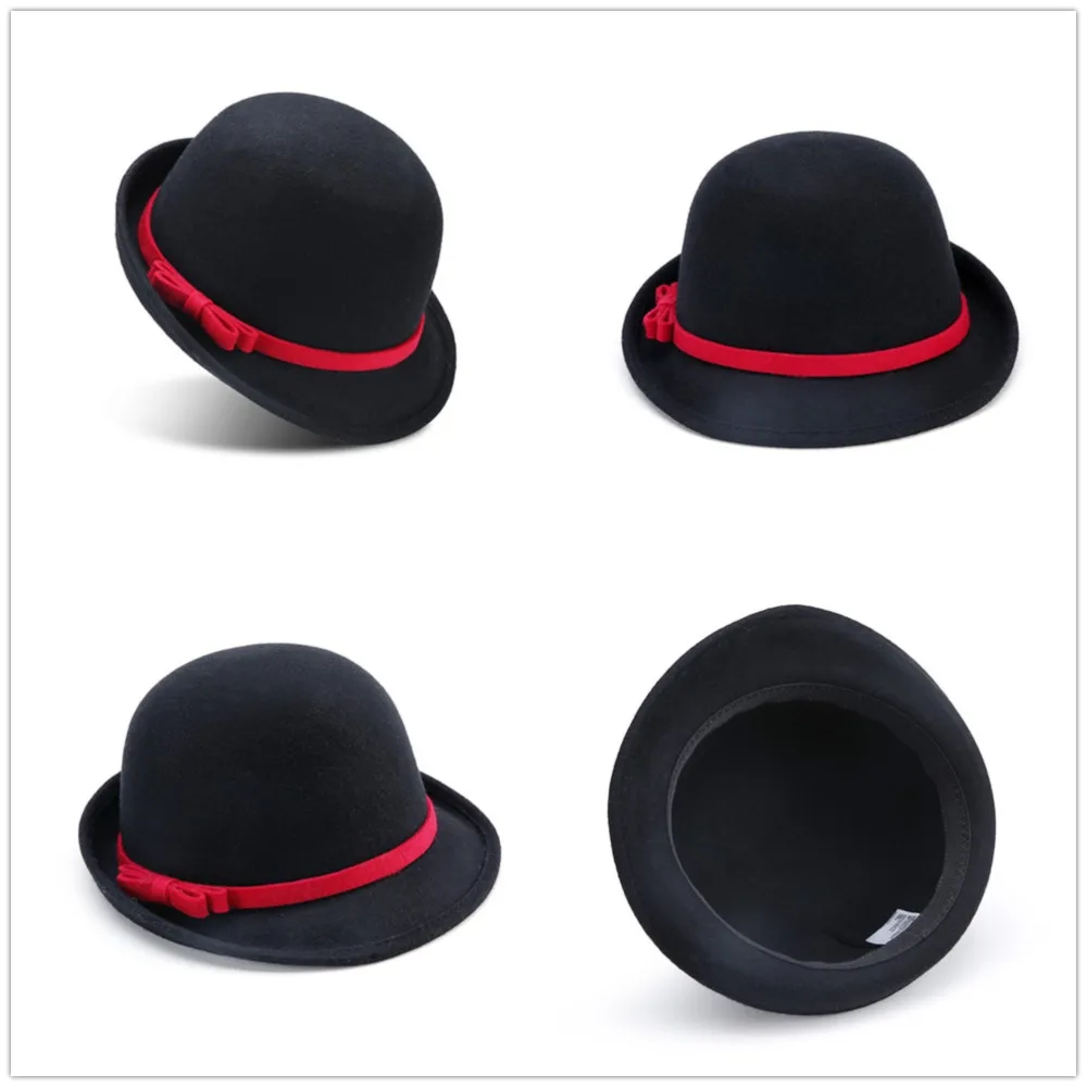 2017 New Winter Fedora Hats Wool Fedoras Womens-felt-hats Vintage church hats with big Bow cappello bombetta hats chapeau feutre