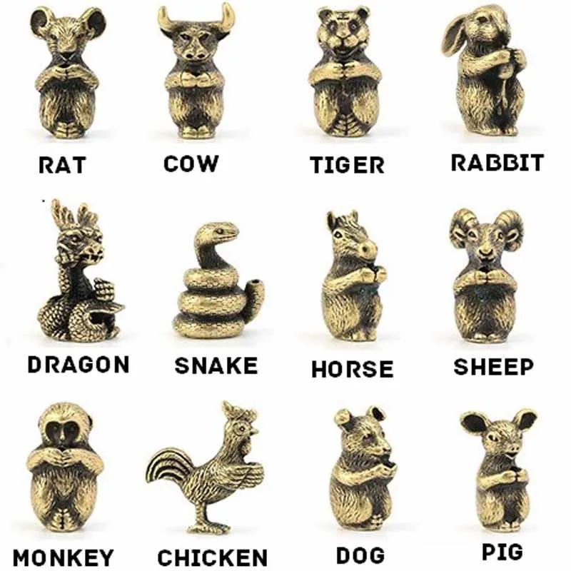 Mini Size Brass Bronze Copper Chinese 12 Zodiac Animals Figurines Incense Stick Holder Office Desk Decorative