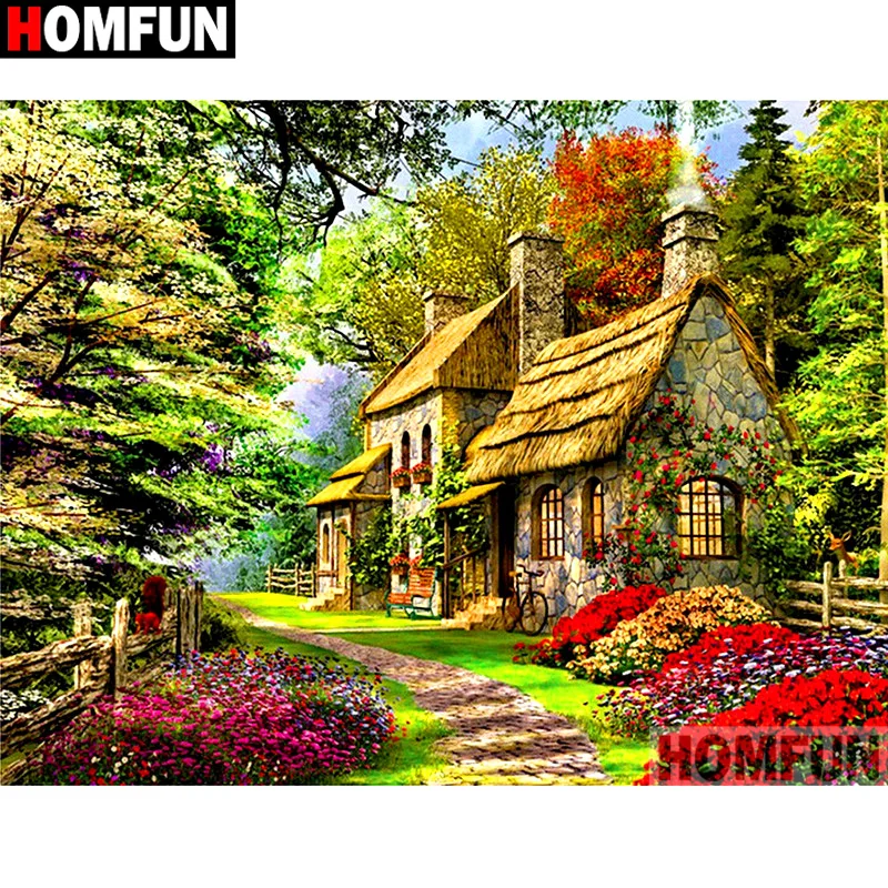 

HOMFUN Full Square/Round Drill 5D DIY Diamond Painting "House landscape" Embroidery Cross Stitch 5D Home Decor Gift A16978