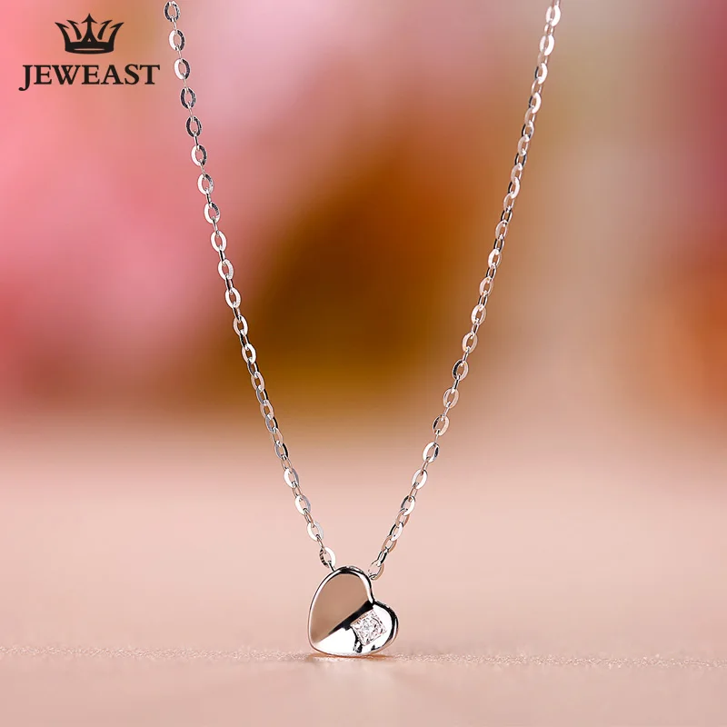 White 18k Gold Diamond necklace Pendant girl lovey Chain charm Valentine's Day cut Gift Genuine trendy party good new  