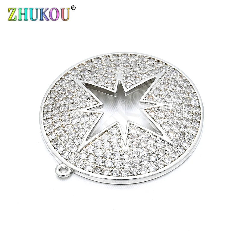 30mm Brass Cubic Zirconia Round Circle With Inside Star Charms Pendants DIY Jewelry Bracelet Necklace Making, Model: VD77
