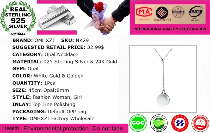 OMHXZJ Wholesale jewelry Fashion Sweet OL Style Woman Girl Party Gift Platinum Gold Moonlight Opal Beads Pendant Necklaces NK29