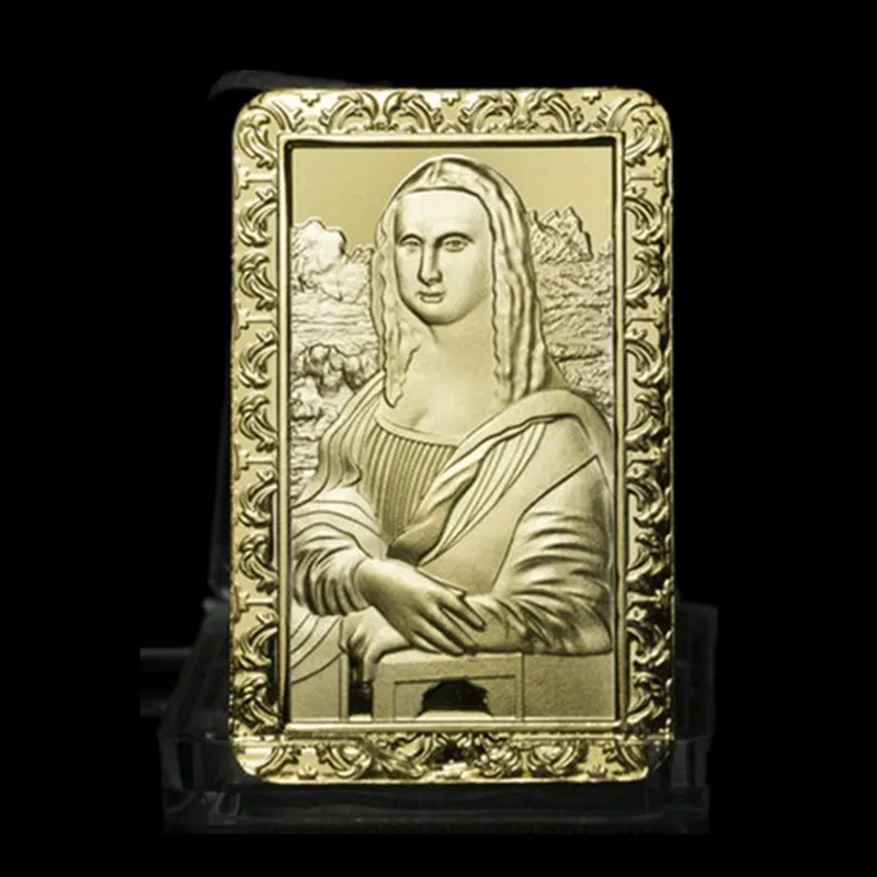 

5 Pcs The Monalisa Smile Jesus Coin 1 OZ 24K Real Plated Ingot Badge 50 x 28 Mm Souvenir Home Decoration Bar