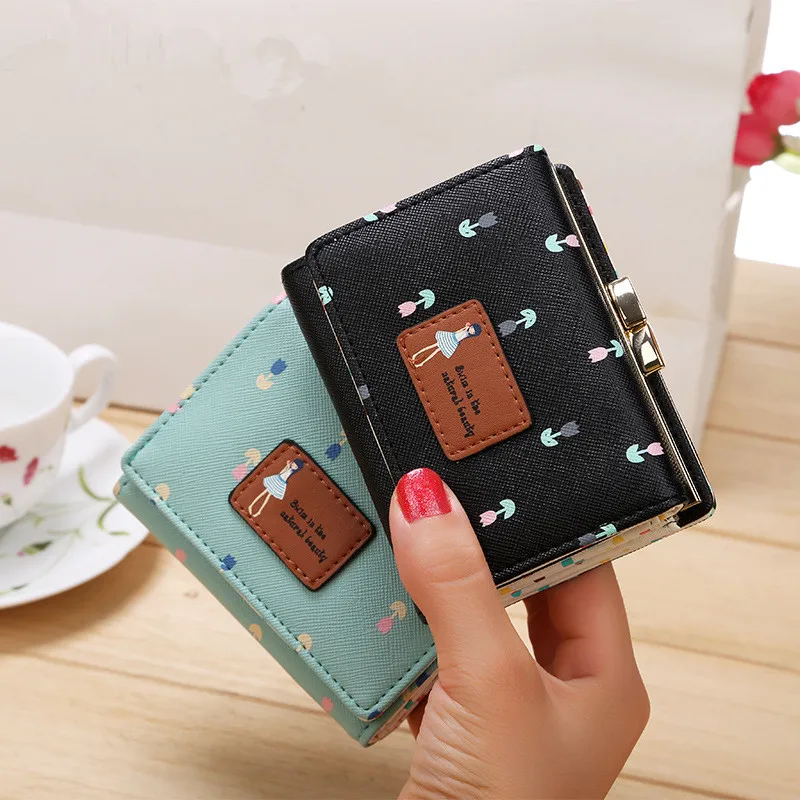 2024 High Quality Brand 3 Fold Floral Wallet Women Girls Small Cion Purse Lovely PU Leather Girls Wallet Female Coin Wallets