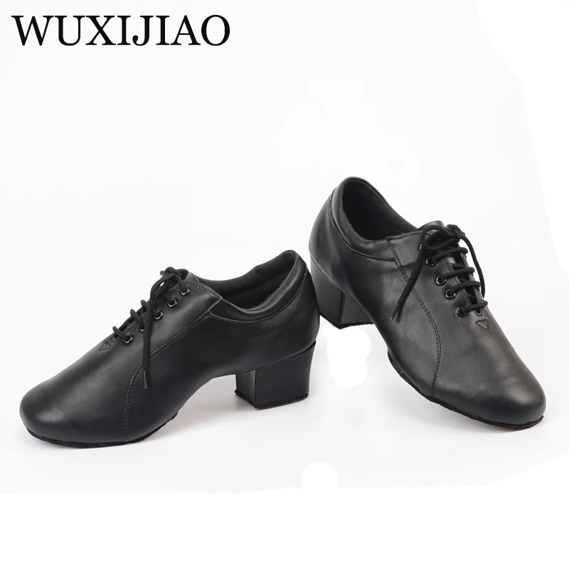 Wuxijiao couro real sapatos de dança de salão de baile sapatos de dança latina masculino 4.5 cm pode ser personalizado tamanho sapatos