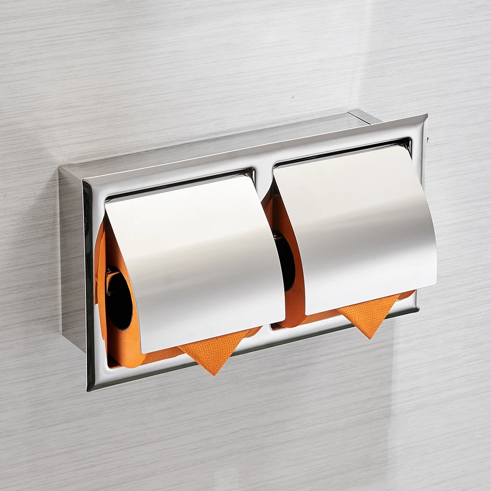 

Stainless Steel304 Toilet Paper Holder Chrome Wall Mounted Concealed Bathroom Roll Tissue Box Porta Papel Higienico WF-18030