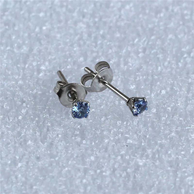 3mm Tanzania Blue Zircon Round Stud Earrings 316L Stainless Steel IP Planting No Fade Allergy