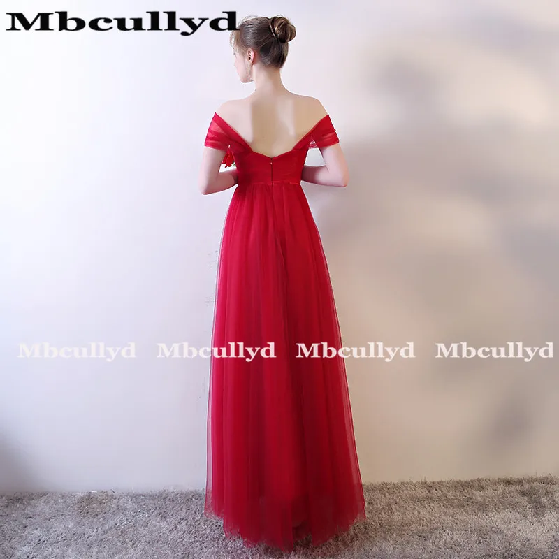 Mcully – robe de demoiselle d'honneur rouge en Tulle pour femmes, coupe A-line, épaules dénudées, pour soirée de mariage, 2020