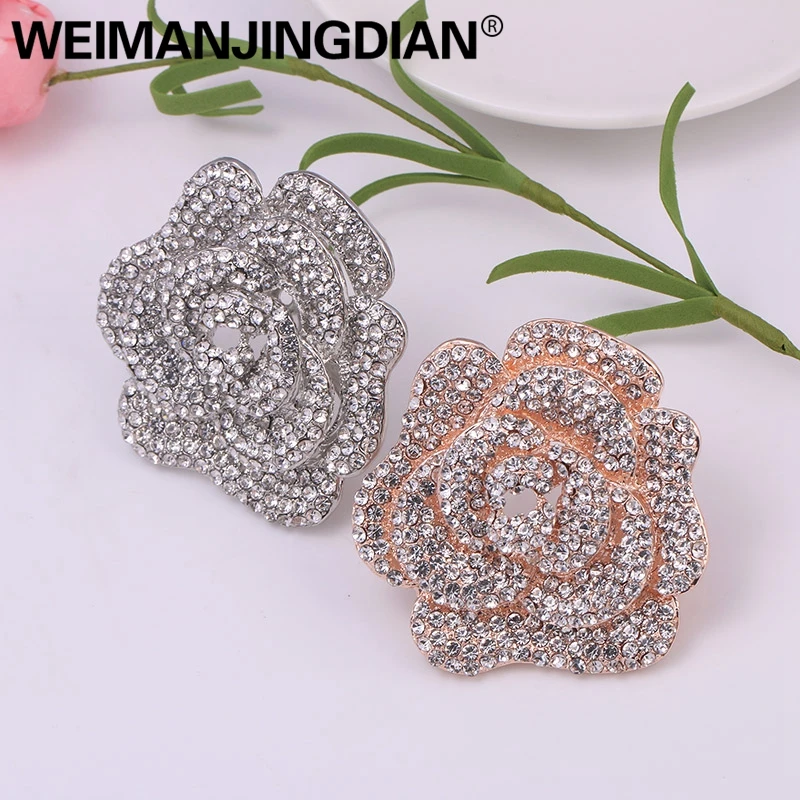 WEIMANJINGDIAN Brand Rose Gold Color Plated Pave Setting Crystal Rhinestones Rose Flower Wedding Decor Brooches