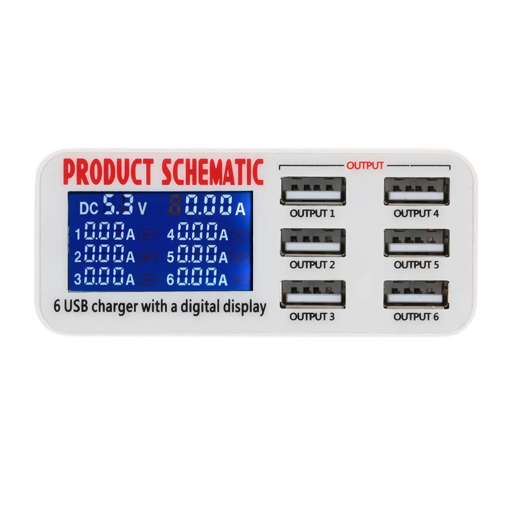 

Умное зарядное устройство USB, портативное многопортовое быстрое зарядное устройство с 6 USB-портами, быстрое зарядное устройство с ЖК-дисплеем и автоматическим обнаружением, дорожное настенное зарядное устройство