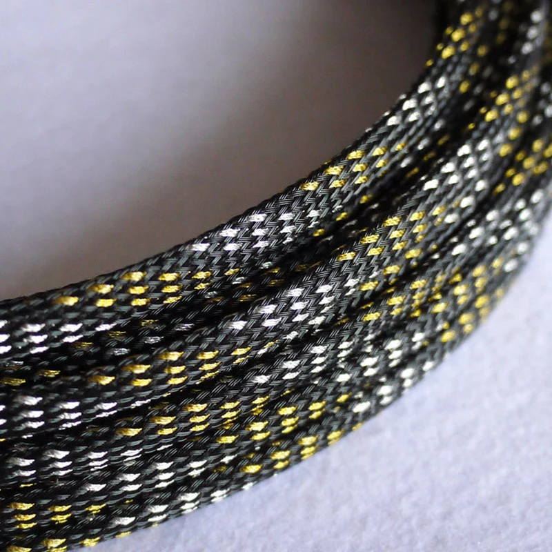 Snakeskin Mesh Wire Protecting Black & Gold & Silver Nylon Tight PET Expandable Insulation Sheathing Braided Sleeves