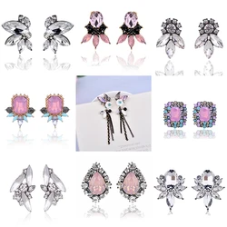 Beautiful Flower Statement Crystal Stone Women Stud Earrings Rhinestone Inlaid Gold Silver Color Piercing Earrings Gift