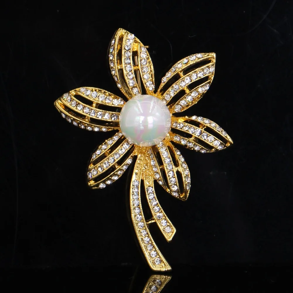 DIEZI-دبابيس على شكل زهرة اليعسوب للنساء ، دبابيس فاخرة من الكريستال الذهبي ، نمط أوراق اليعسوب ، للزفاف والحفلات ، بروش لباقة الزفاف ، أحجار الراين #3