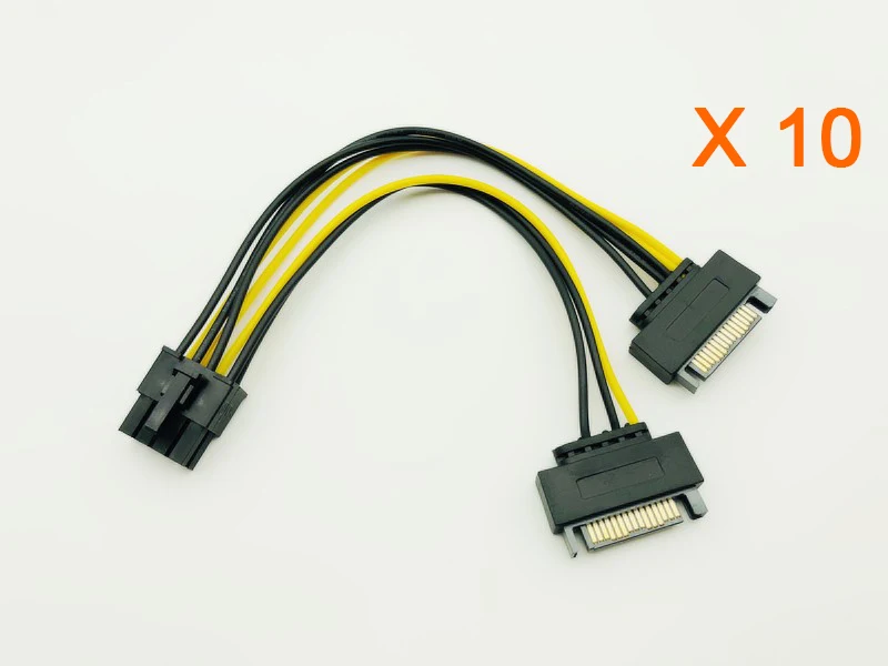 

10PCS Dual SATA 15pin to 8pin Graphic Card Power Adapter Cable 20cm PCIE SATA Power Supply Cable 8p to SATA for BTC Miner Mining