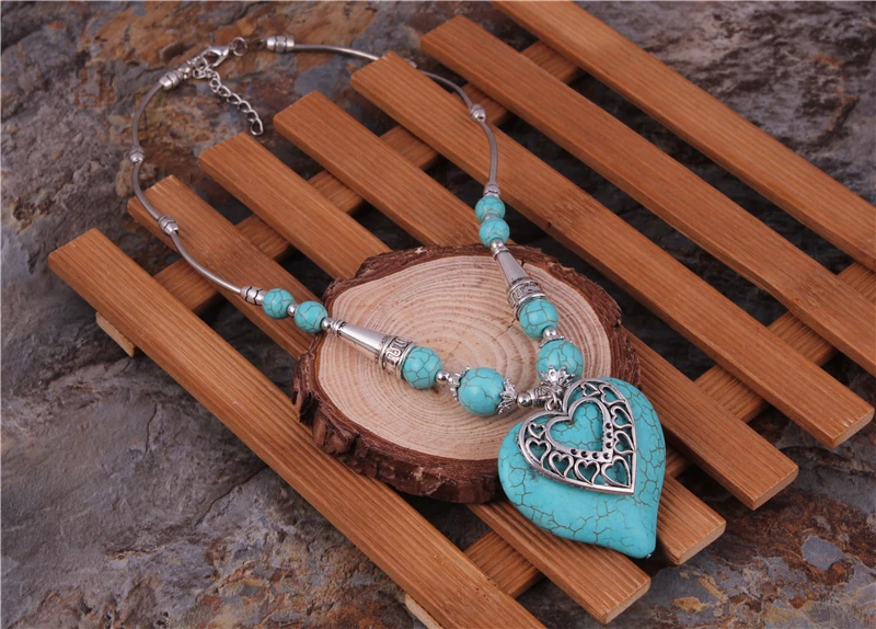 Aihua Maxi Big Statement Natursteinperlen Herzen Halsketten & Anhänger für Frauen Böhmischer Schmuck Geschenke – Detail 2
