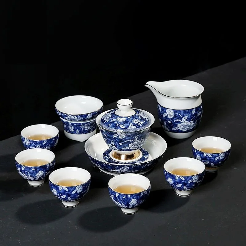 Jingdezhen blue and white tea sets household teapots cups sets ceramic Kung Fu tea sets Chinese gift boxes