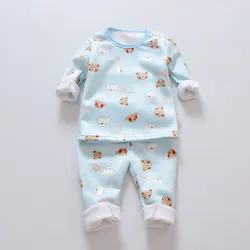 Ensemble de pyjama en velours pour bébé fille et garçon, manches longues épaisses, pantalon en Y +, vêtements 2 pièces trempés, chaud, hiver