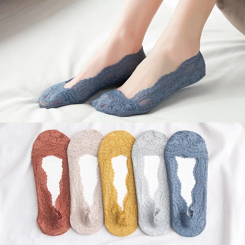 Spring and Summer New Shallow Silica Antiskid Ladies Invisible Socks Lace Socks,Breathable and Odor-proof Socks