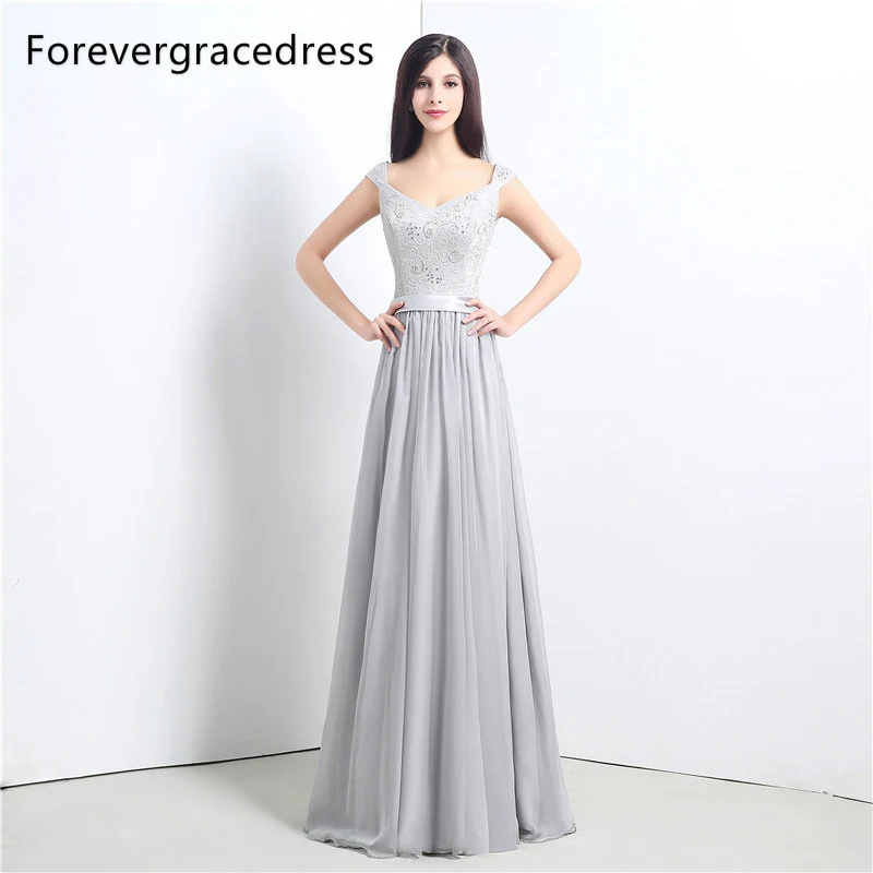 Forevergracedress Hoge Kwaliteit Goedkope Zilveren Bruidsmeisje Jurk Nieuwe Collectie Lange Kant Chiffon Wedding Party Plus Size