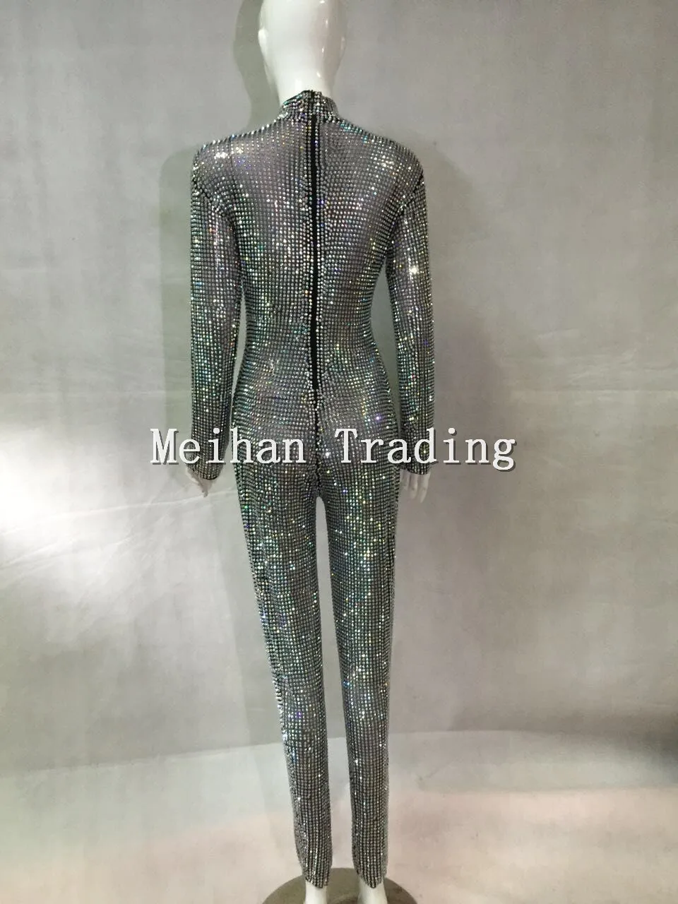 Moda Sparkly Cristais Completa Prom Jumpsuit Bodysuit Roupa de Luxo Festa Celebrar Brilham Cristais Costume Stage Show