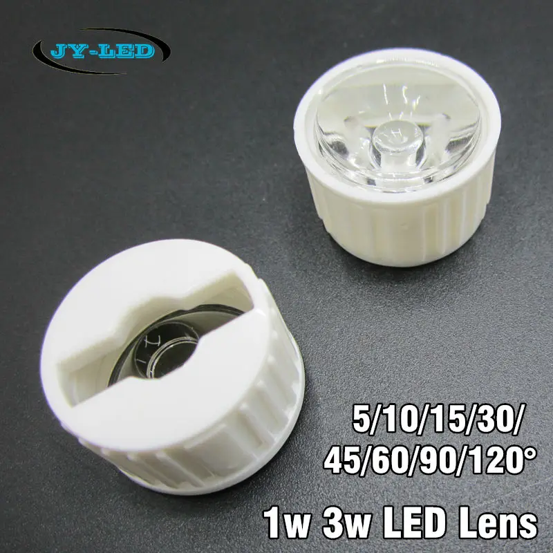 20x 20mm LED Optical Lens with White or Black Lens Holder Angle 5 10 15 30 45 60 90 120 Degree for 1w 3w LED Bulb Lamp DIY