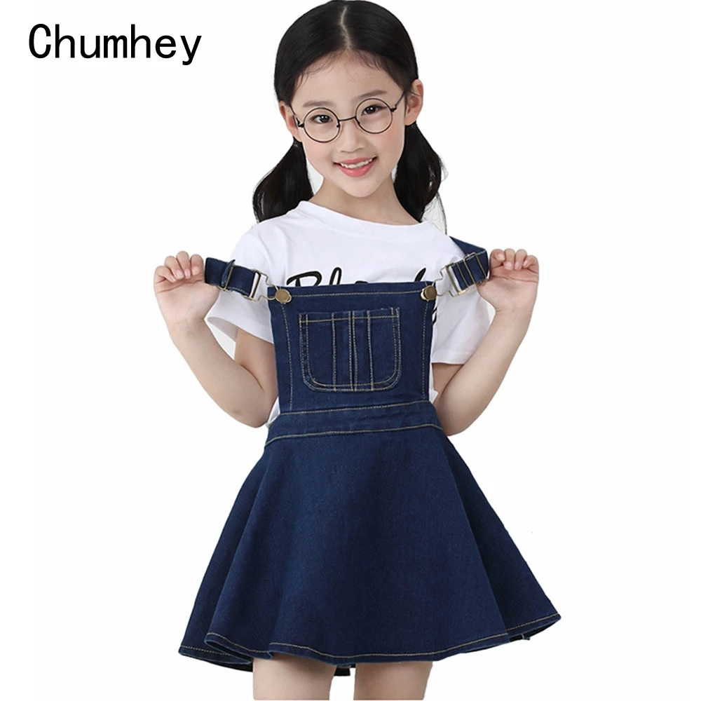 Chumhey 5-14T Summer Girls Suspender Dress Girl Denim Bib Slips Mini Dresses Overalls Kids Clothes Children Clothing