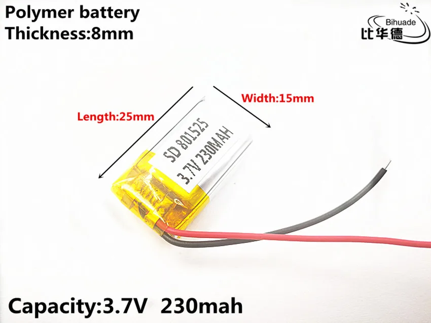 10 個リットルエネルギーバッテリーグッド Qulity の 3.7 V 、 230 mAH 、 801525 ポリマーリチウムイオン/リチウムイオン電池のためのおもちゃ、電源銀行、 GPS 、 mp3 、 mp4