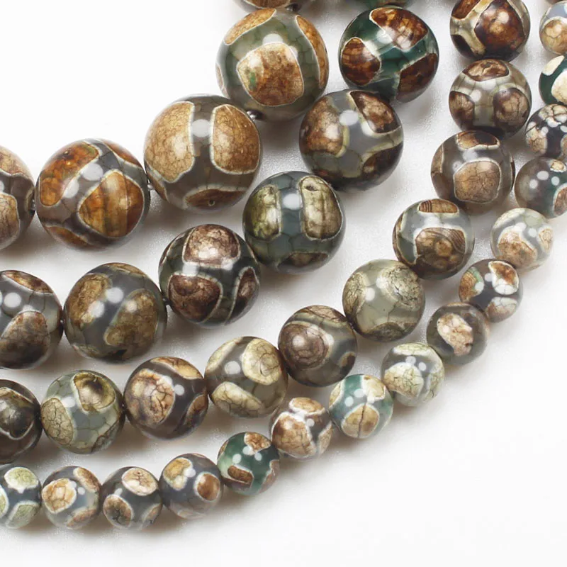 6-12mm Green FuShou Tibet Ancient Dzi Agates Round Beads , DIY Jewelry Making !