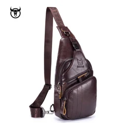 Bolso de mensajero de cuero genuino para hombre, bandolera informal, a la moda, de pecho