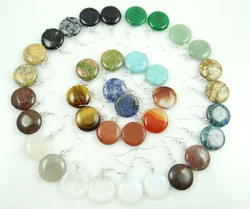 Natural stone Quartz Crystal tiger eye Turquoises Opal Circular earring pendant for diy Jewelry making earring Accessories