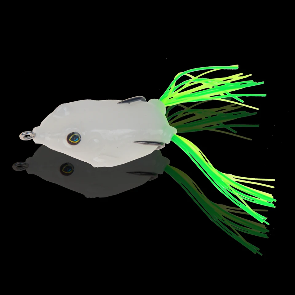 Night light soft tube bait japan plastic fishing lures frog lure treble hooks Topwater ray frog 5.5CM 12G artificial soft bait image 5