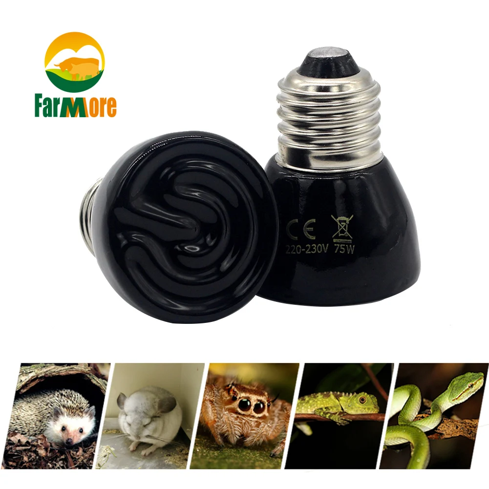 

25/50/75/100W E27 Reptile Pet Heating Lamp Black Infrared Ceramic Emitter Heat Light Bulb Turtle Lizard Pet Brooder 220V