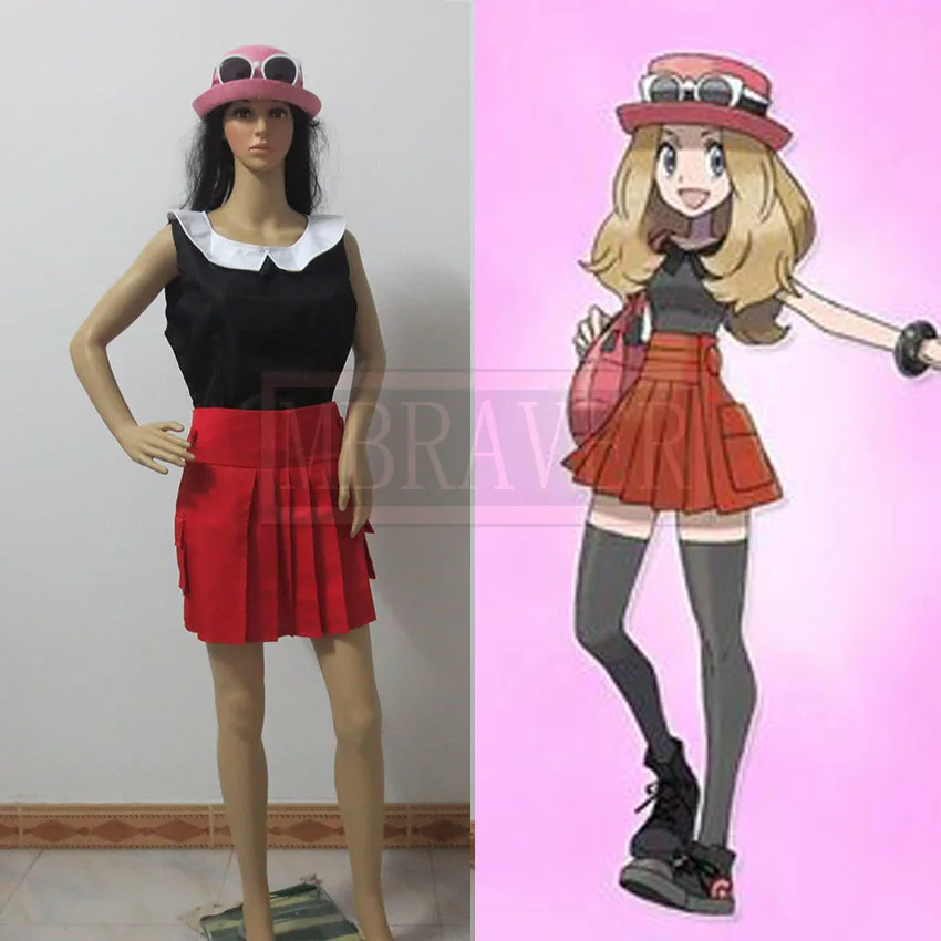 

Hot XY Pocket Monsters Serena Cosplay Costume With Hat+Glasses