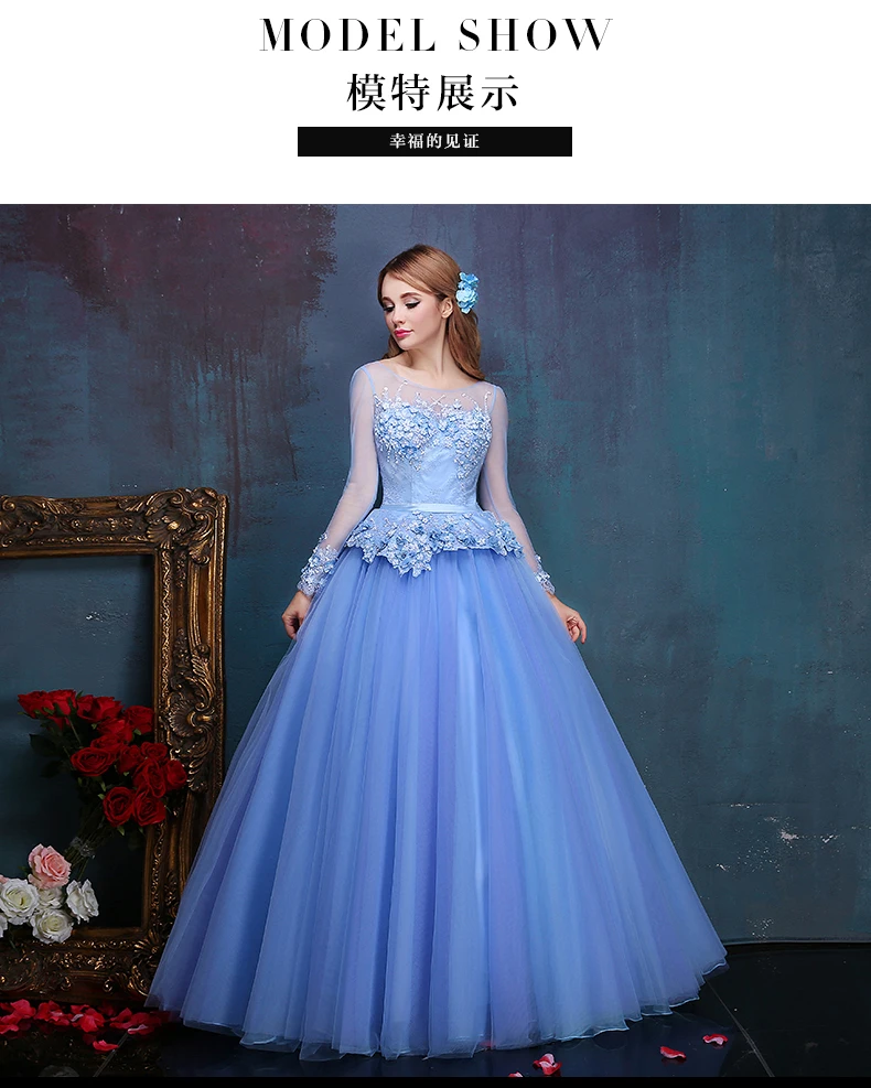 blue small flower beading embroidery long sleeve ball gown Medieval Renaissance Gown Victorian Antoinette Colonial Belle Ball