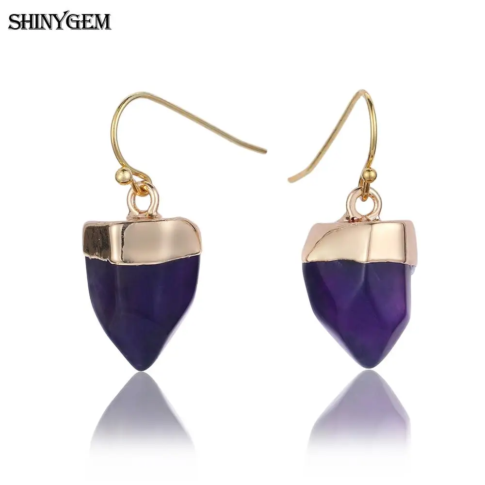 ShinyGem Irregular Natural Crystal Gem Stone Earrings Yellow/Purple Gold Plating Drop Dangle Jewelry For Women