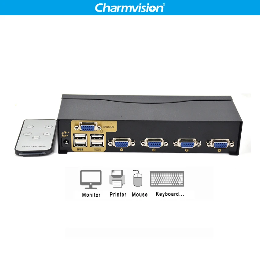 Charmvision UK401R 4 Ports PC hosts USB HUB KVM Switch Multi Computer USB2.0 HUB KVM Switcher with remote control Keyboard Mouse