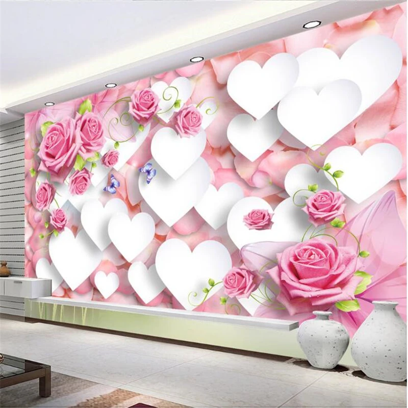 wellyu  papel de parede 3d  Custom wallpaper  Modern fashion love heart classic romantic rose 3D TV background wall behang