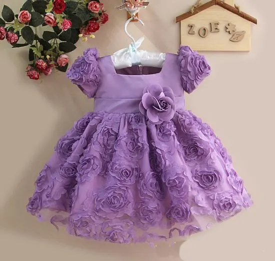 High Quality Baby Christmas Dress Lace Flower Girl Party Dresses Wedding Dress Pink/Purple Retail