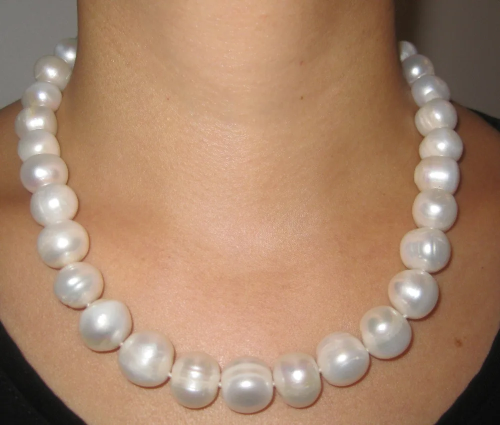 

Free shipping Hot selling Rare Large 11mm-12mm Natural White Freshwater Pearl Necklace Choker