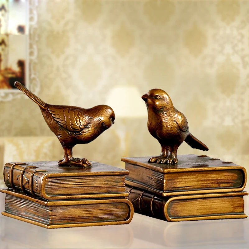 Vintage Style Decorative Birds & Books Design Resin Bookshelf Bookends/Paper Weights Home