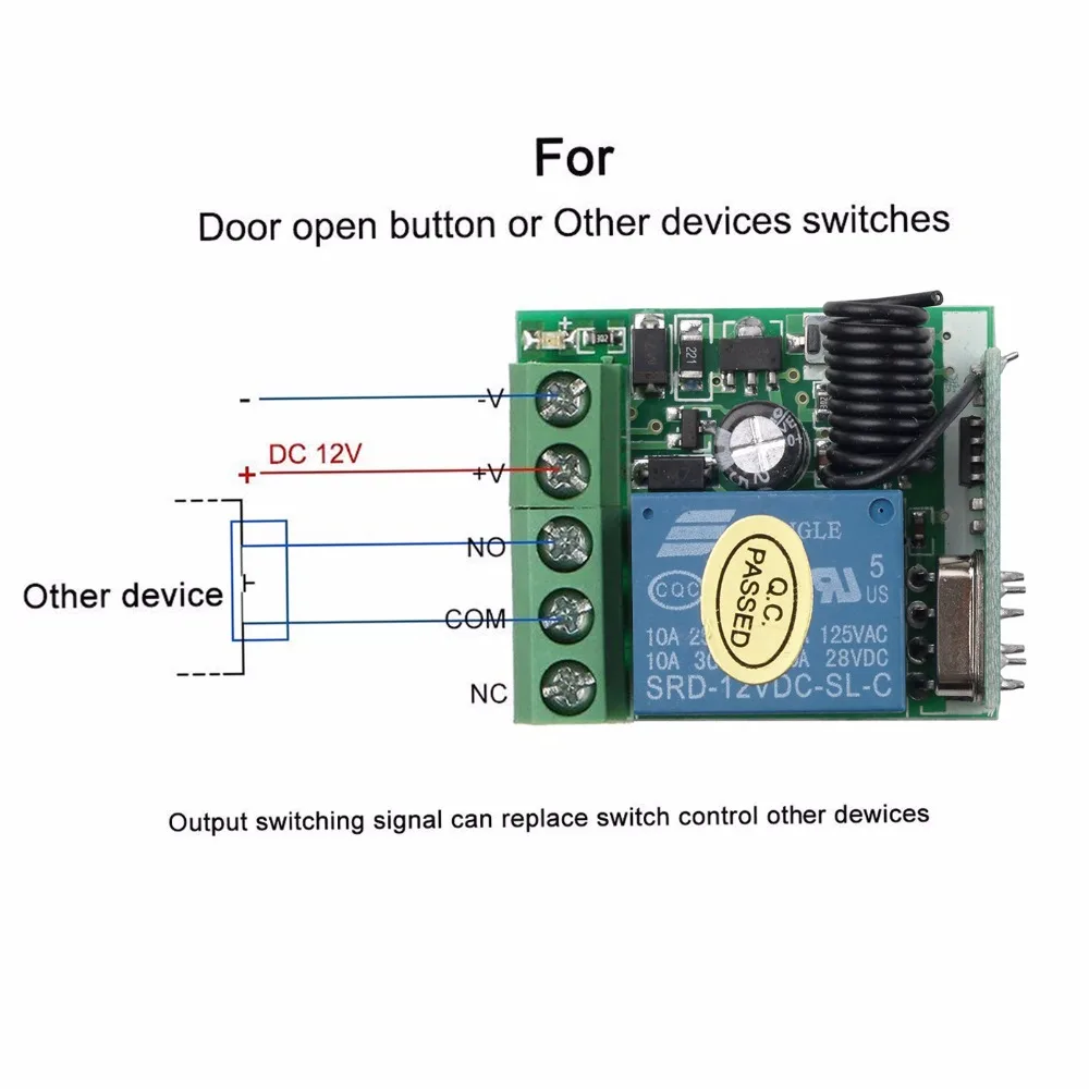 kebidu 1Pc RF Transmitter 433 Mhz Remote Controls with Wireless Remote Control Switch DC 12V 1CH relay Receiver Module