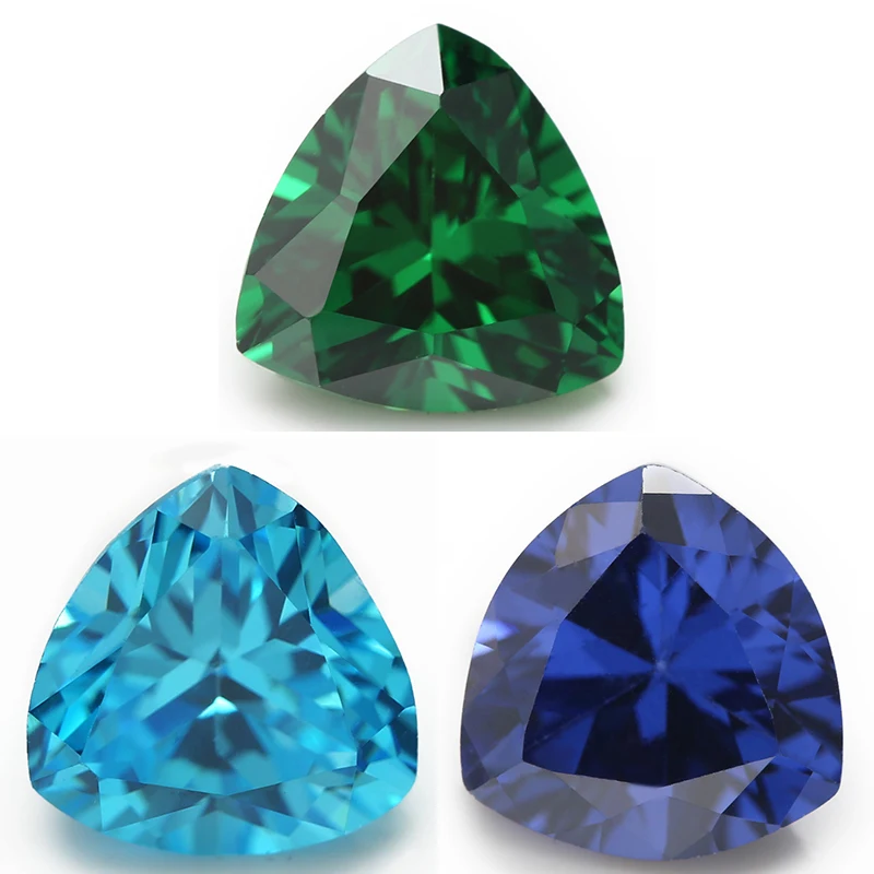 

Size 3x3~10x10mm Trillion Cut Cubic Zirconia Stone Green Sea Blue Tanzanite Color 5A Loose CZ Synthetic Gems For Jewelry Making