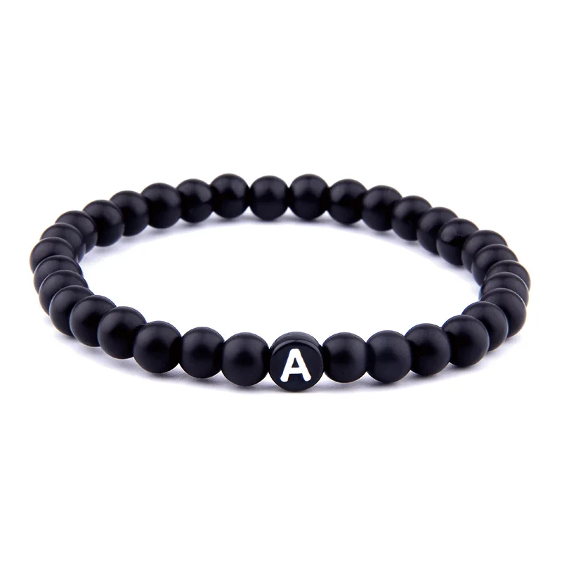 New Fashion Initial Letter Beads Bracelets Matte Black Hematite Glass Beads Bracelet Letter Charm Couple Bracelets for Lovers