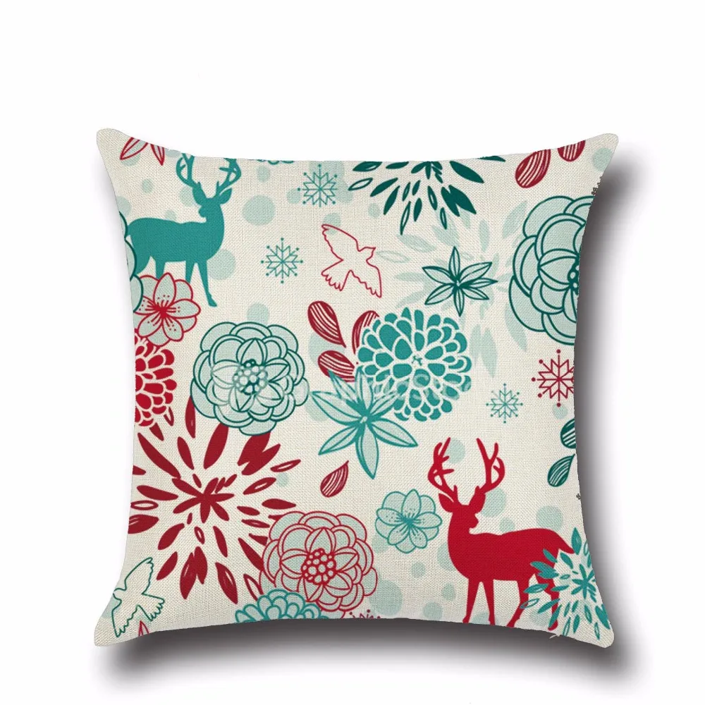 45*45 baby pillowcases  Christmas pillows pattern Elk Pattern Linen Cotton pillowcase Sofa cushion case Christmas elk pillow